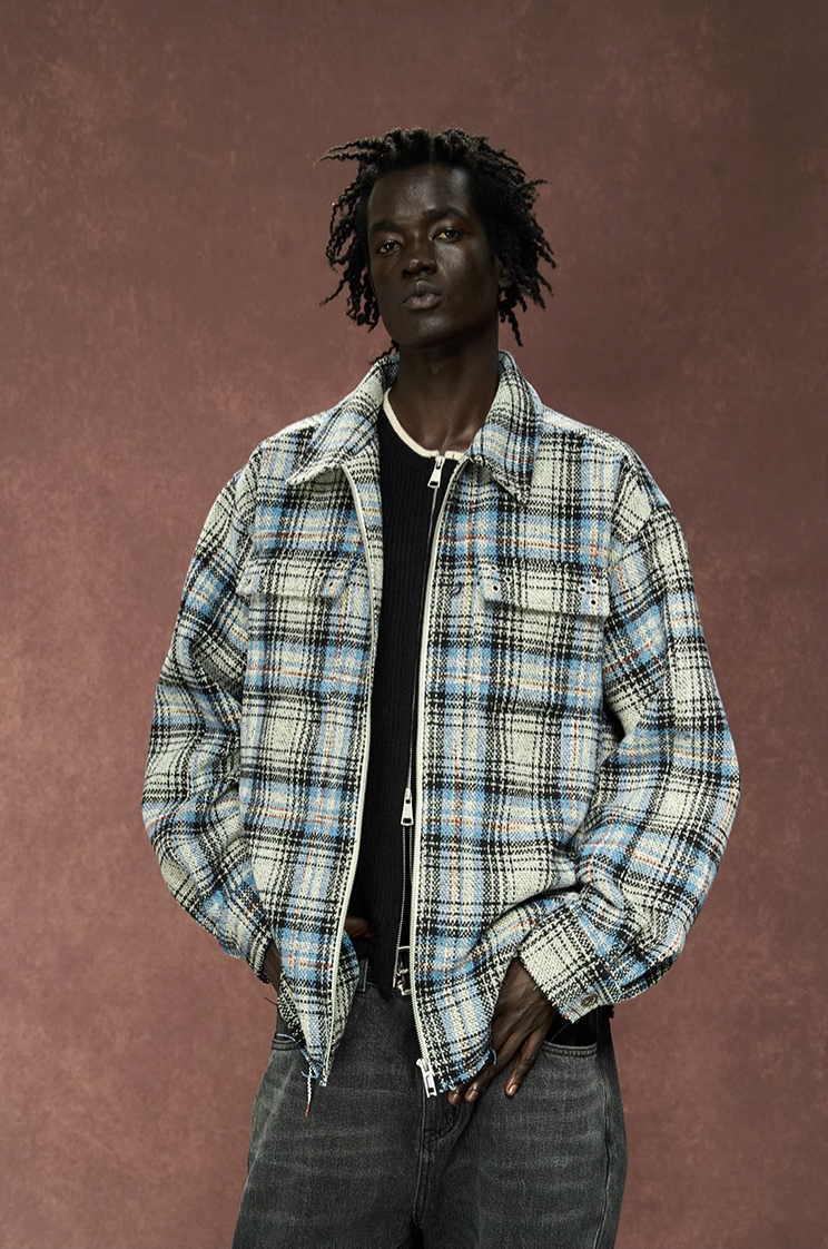 YADcrew Deconstructed Plaid Shirt Jacket