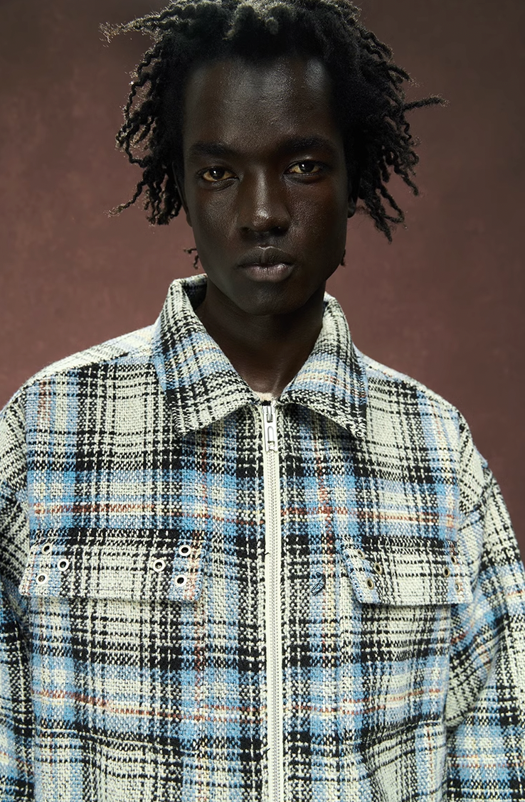 YADcrew Deconstructed Plaid Shirt Jacket