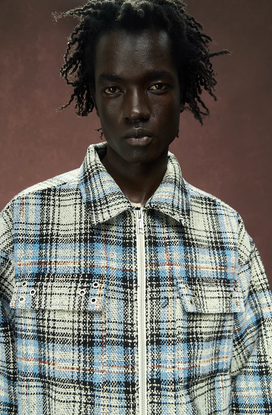 YADcrew Deconstructed Plaid Shirt Jacket