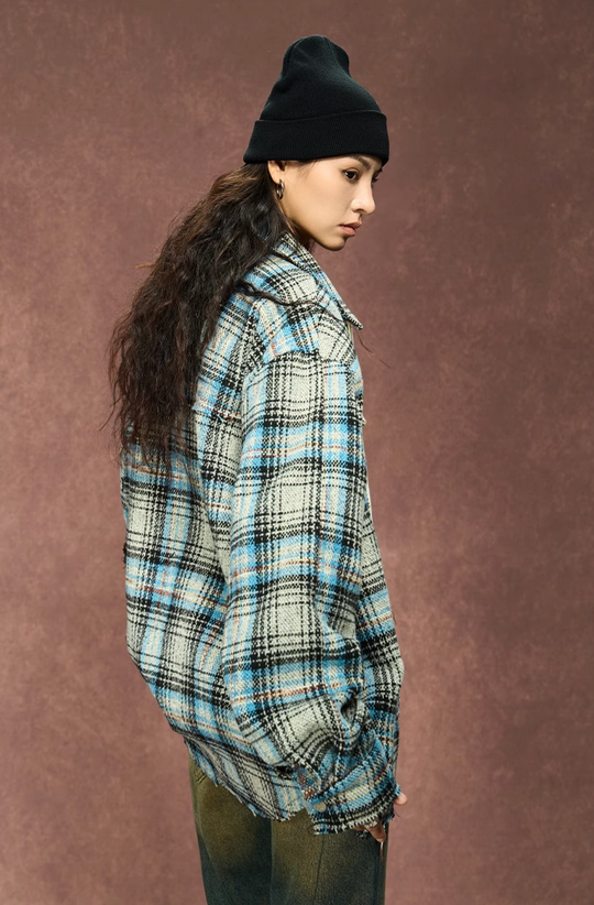 YADcrew Deconstructed Plaid Shirt Jacket