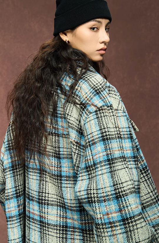 YADcrew Deconstructed Plaid Shirt Jacket