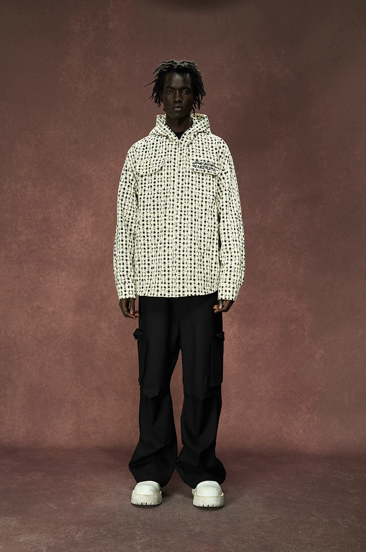 YADcrew Circle Lace Hooded Plaid Shirt Jacket