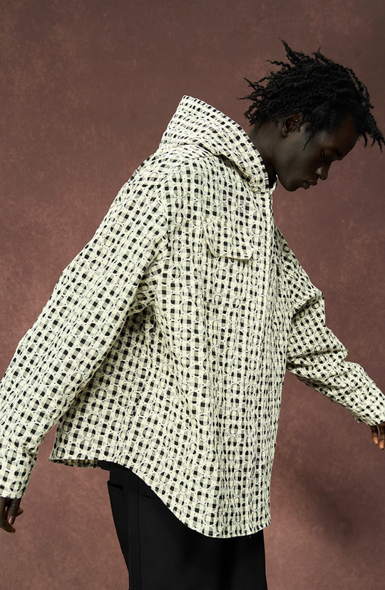 YADcrew Circle Lace Hooded Plaid Shirt Jacket