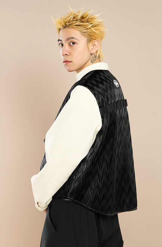 YADcrew Water Wave Pattern Leather Jacket