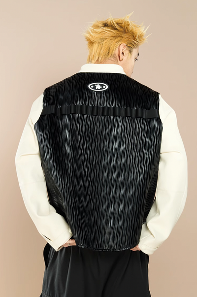 YADcrew Water Wave Pattern Leather Jacket
