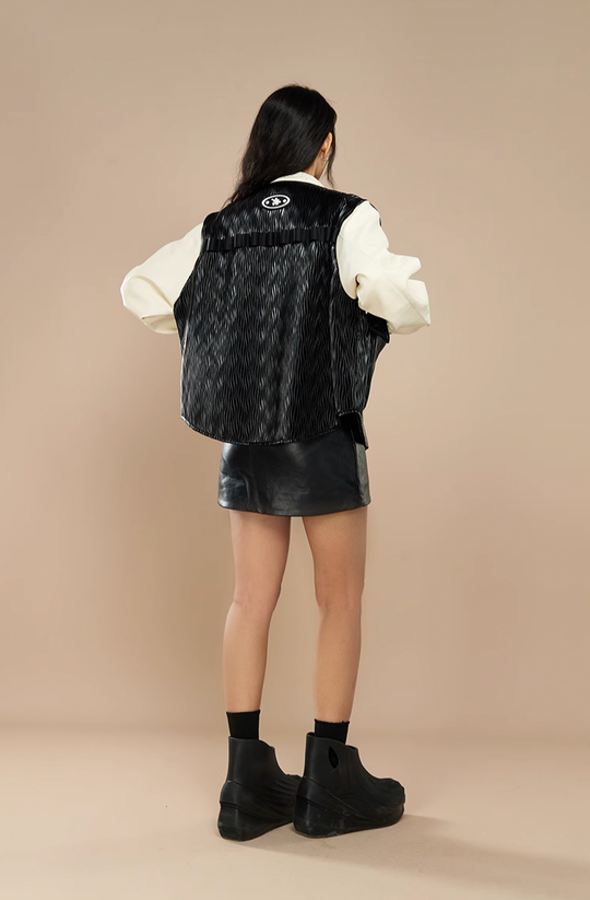 YADcrew Water Wave Pattern Leather Jacket