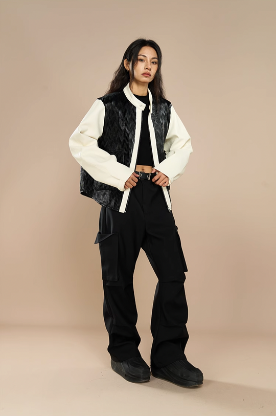 YADcrew Water Wave Pattern Leather Jacket