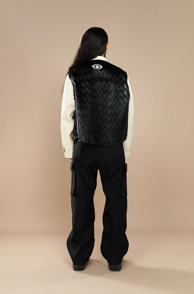 YADcrew Water Wave Pattern Leather Jacket