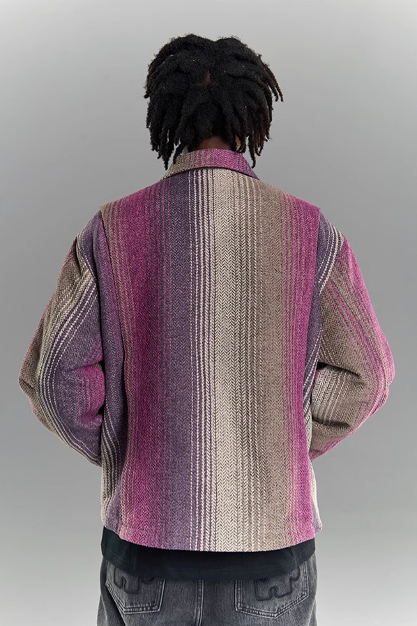 YADcrew Gradient Pleated Striped Shirt Jacket