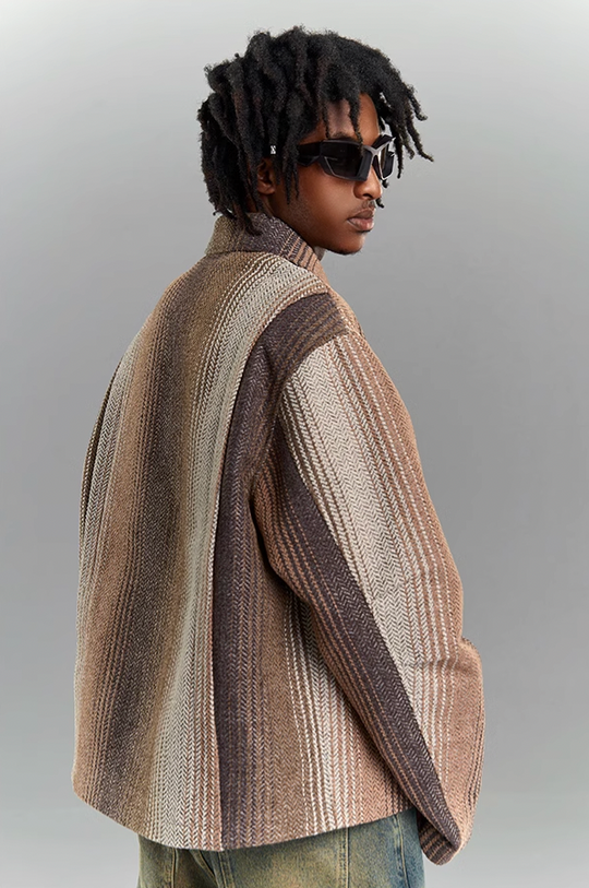 YADcrew Gradient Pleated Striped Shirt Jacket