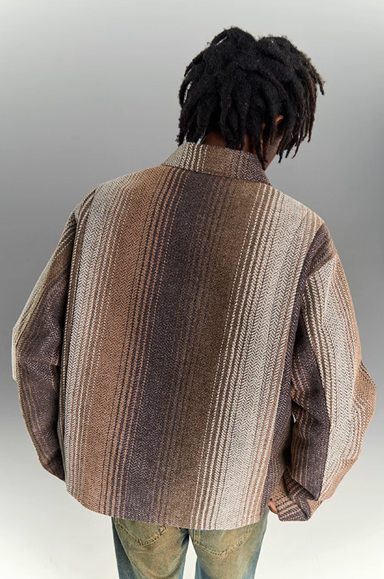 YADcrew Gradient Pleated Striped Shirt Jacket