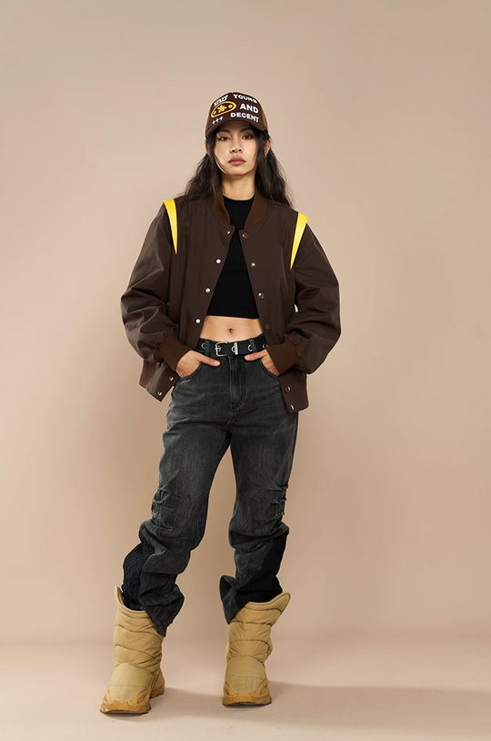 YADcrew Crown Embroidery Baseball Jacket