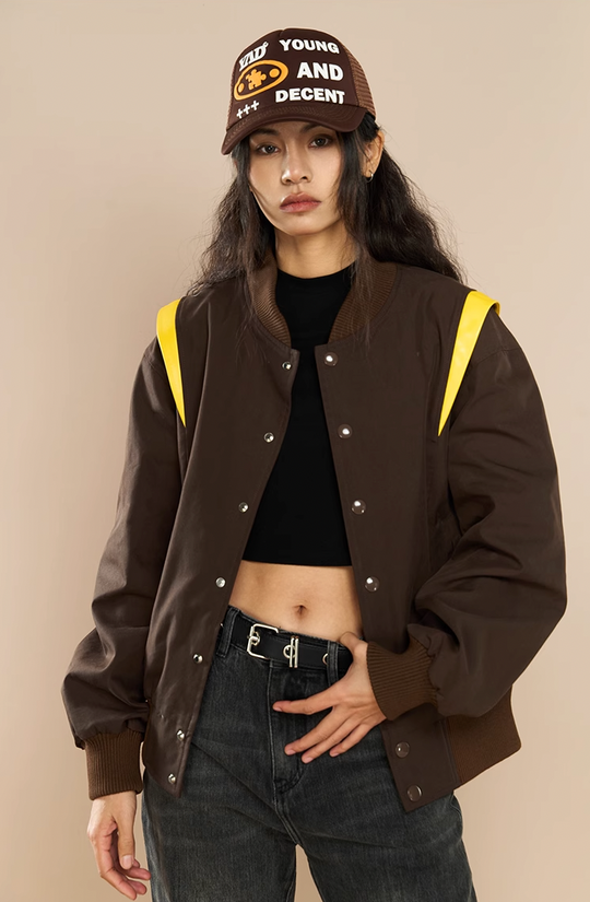 YADcrew Crown Embroidery Baseball Jacket