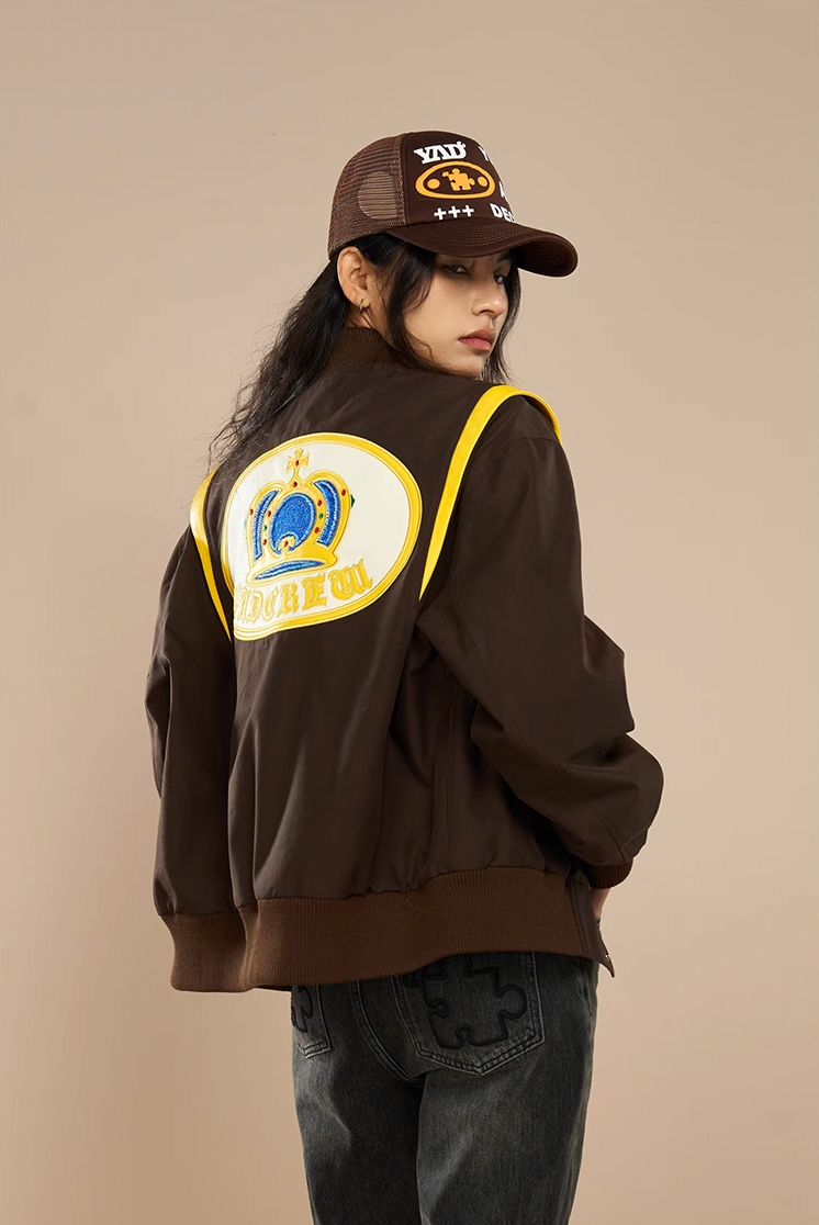 YADcrew Crown Embroidery Baseball Jacket