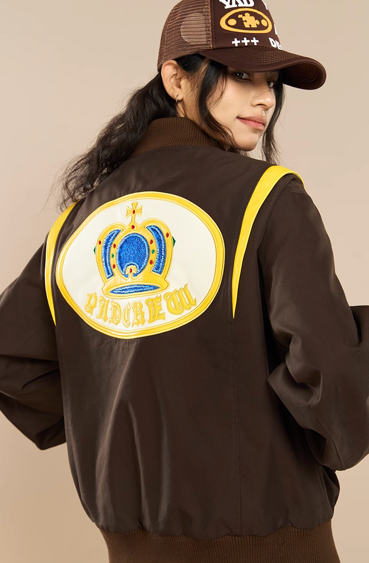 YADcrew Crown Embroidery Baseball Jacket