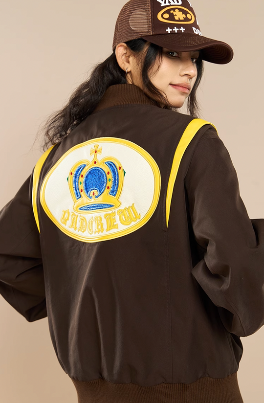 YADcrew Crown Embroidery Baseball Jacket