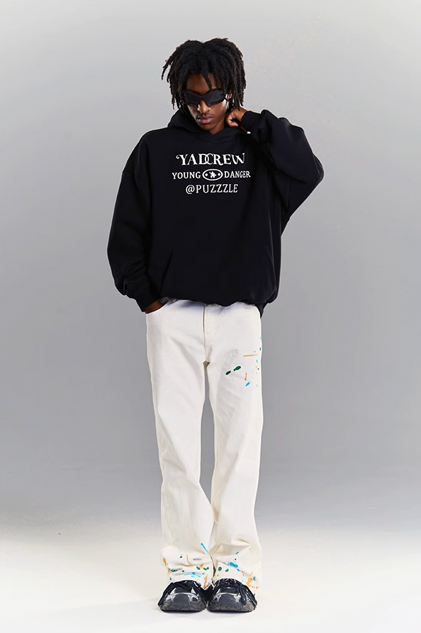 YADcrew Lace Splicing Embroidery Puzzle Hoodie