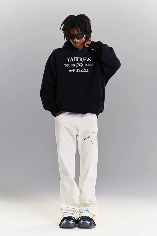 YADcrew Lace Splicing Embroidery Puzzle Hoodie