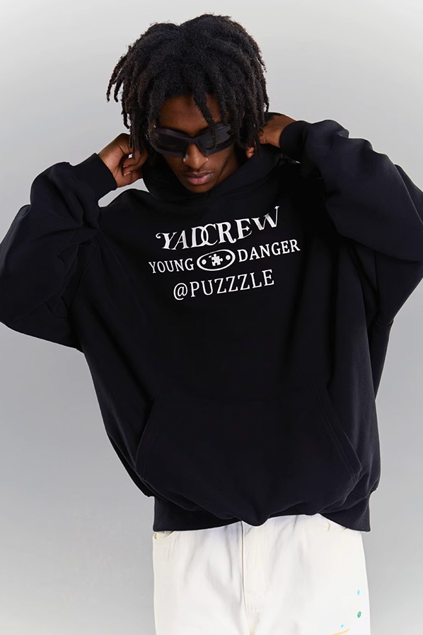 YADcrew Lace Splicing Embroidery Puzzle Hoodie