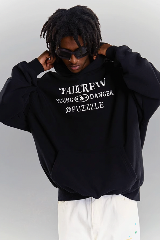 YADcrew Lace Splicing Embroidery Puzzle Hoodie