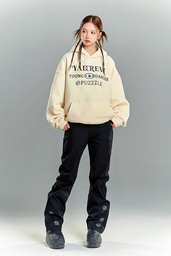 YADcrew Lace Splicing Embroidery Puzzle Hoodie