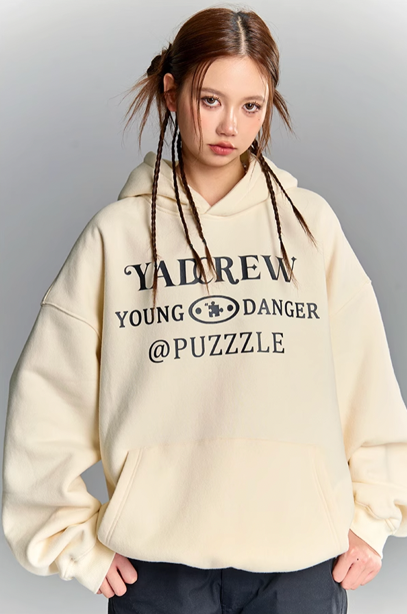 YADcrew Lace Splicing Embroidery Puzzle Hoodie