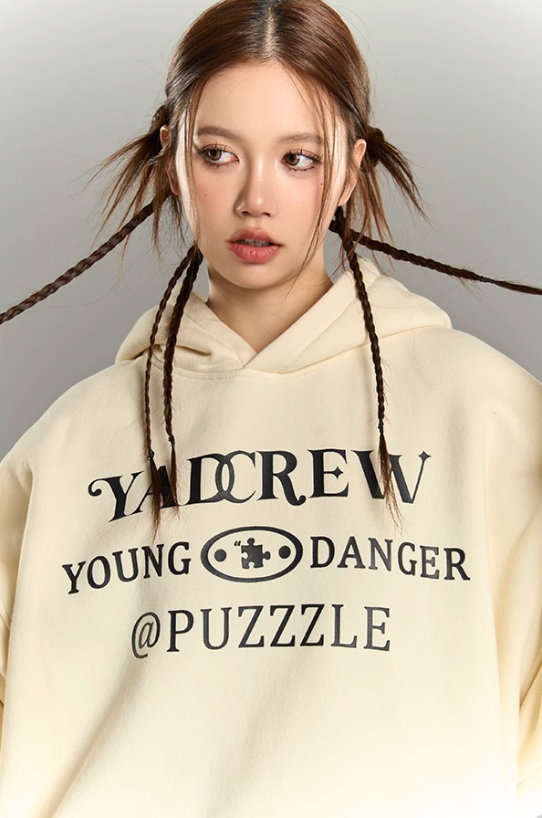 YADcrew Lace Splicing Embroidery Puzzle Hoodie