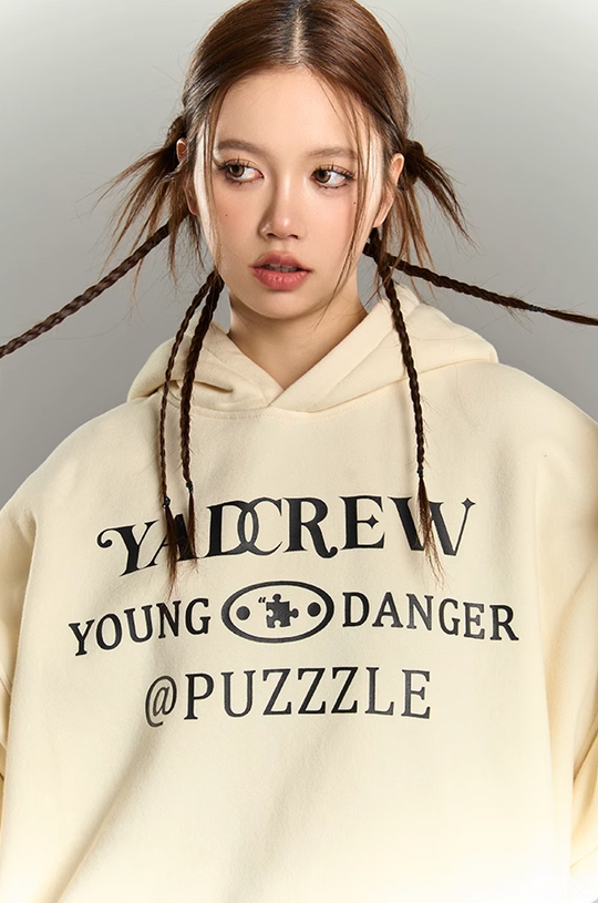 YADcrew Lace Splicing Embroidery Puzzle Hoodie