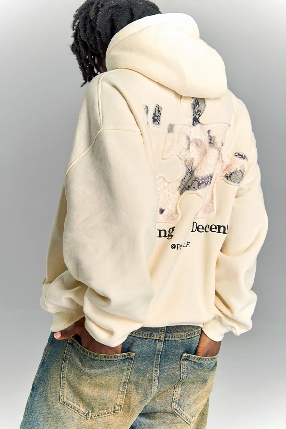 YADcrew Lace Splicing Embroidery Puzzle Hoodie