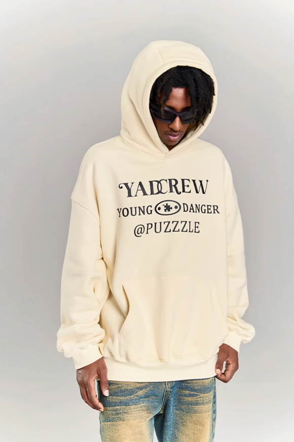 YADcrew Lace Splicing Embroidery Puzzle Hoodie