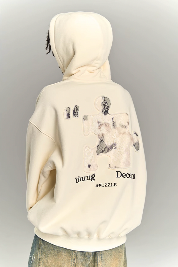 YADcrew Lace Splicing Embroidery Puzzle Hoodie