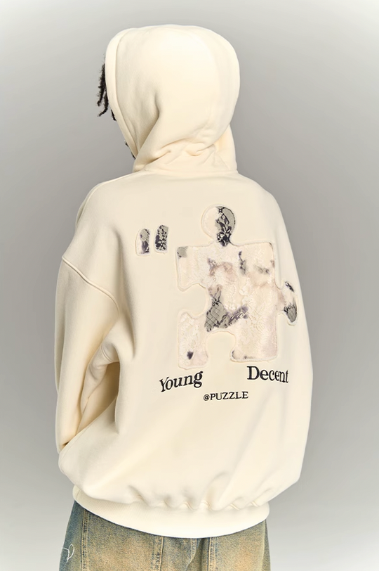 YADcrew Lace Splicing Embroidery Puzzle Hoodie
