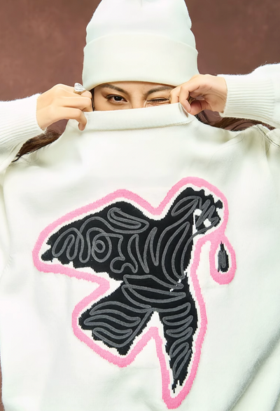 YADcrew Peace Dove 3D Rope Embroidery Knit Sweater