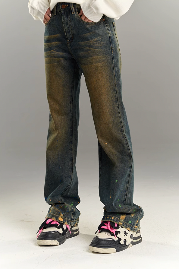 YADcrew Washed Ink Destruction Denim Jeans