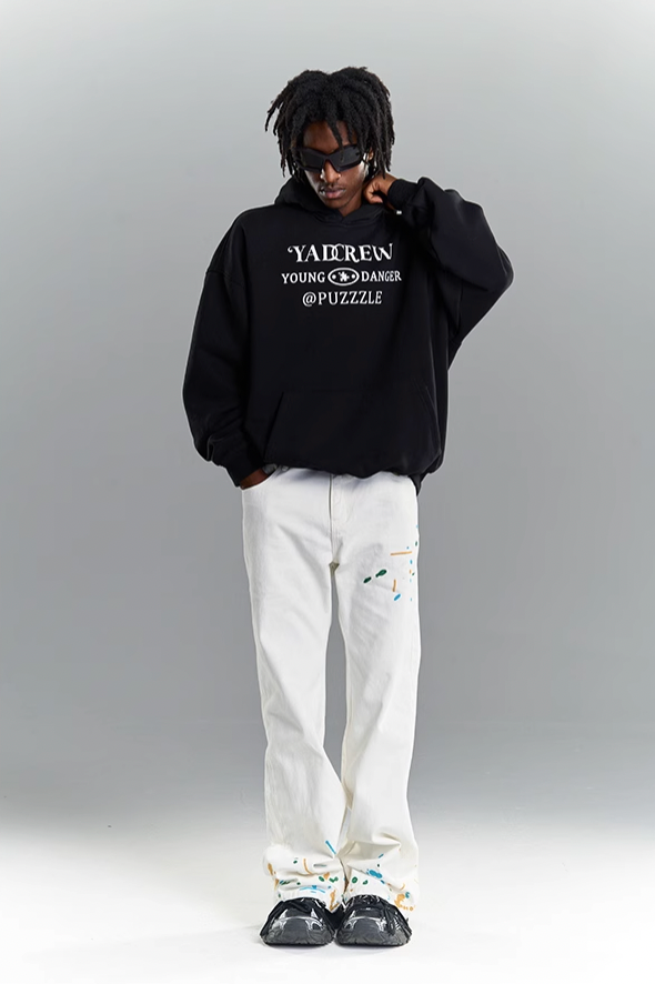 YADcrew White Splash Embroidered Denim Jeans