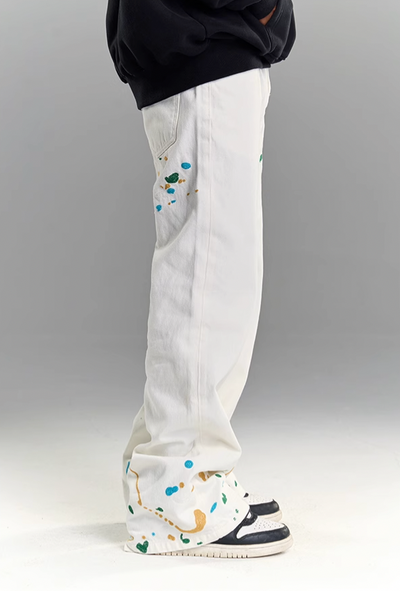 YADcrew White Splash Embroidered Denim Jeans