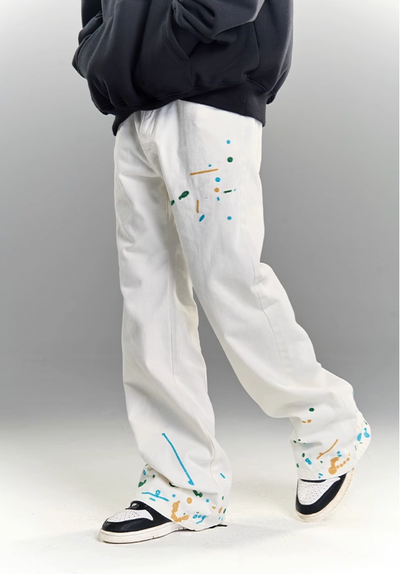 YADcrew White Splash Embroidered Denim Jeans