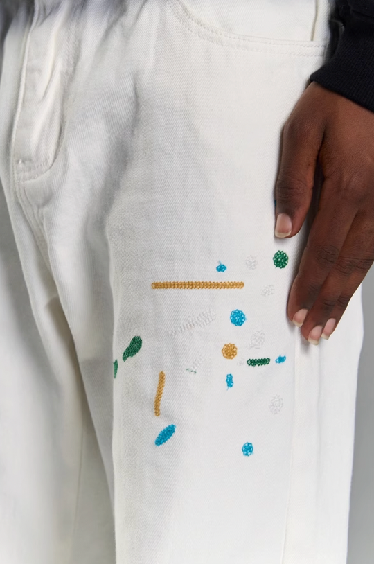 YADcrew White Splash Embroidered Denim Jeans