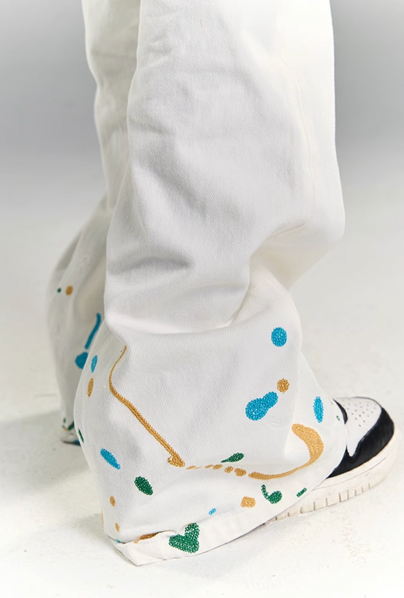 YADcrew White Splash Embroidered Denim Jeans
