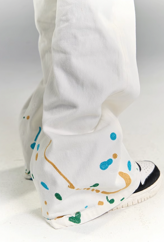 YADcrew White Splash Embroidered Denim Jeans