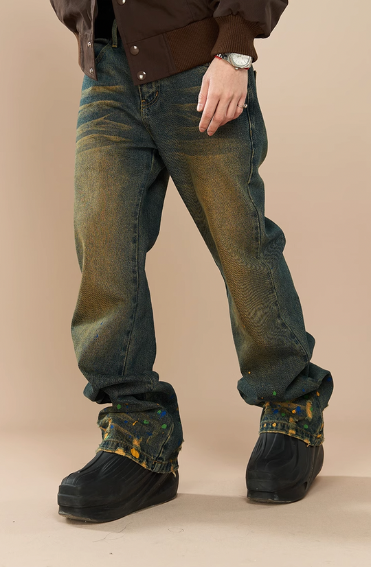 YADcrew Washed Ink Destruction Denim Jeans
