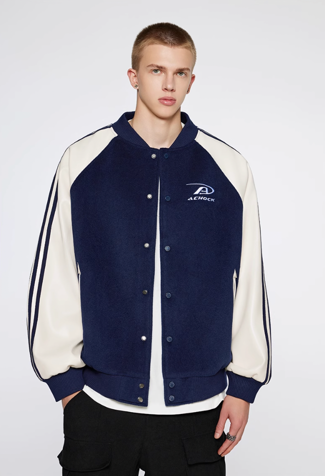Achock Contrasting Color Shoulder Sleeve Baseball Jacket | Face 3 Face