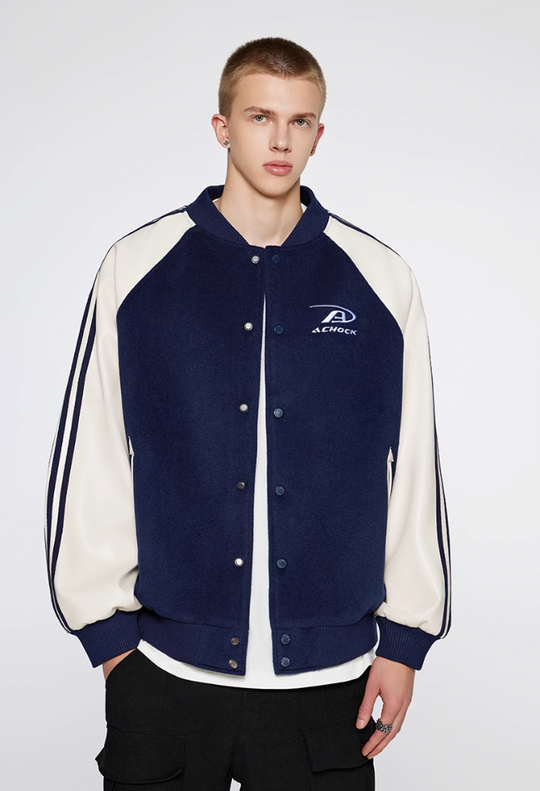 Achock Contrasting Color Shoulder Sleeve Baseball Jacket | Face 3 Face