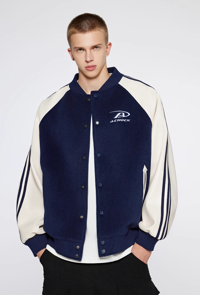 Achock Contrasting Color Shoulder Sleeve Baseball Jacket | Face 3 Face