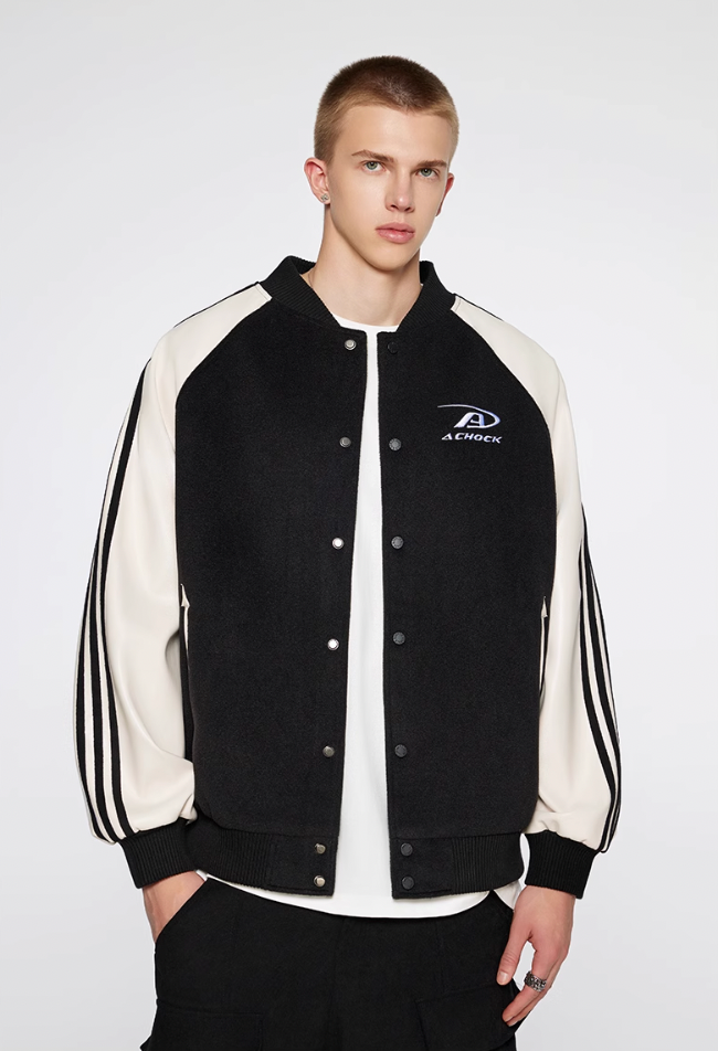 Achock Contrasting Color Shoulder Sleeve Baseball Jacket | Face 3 Face