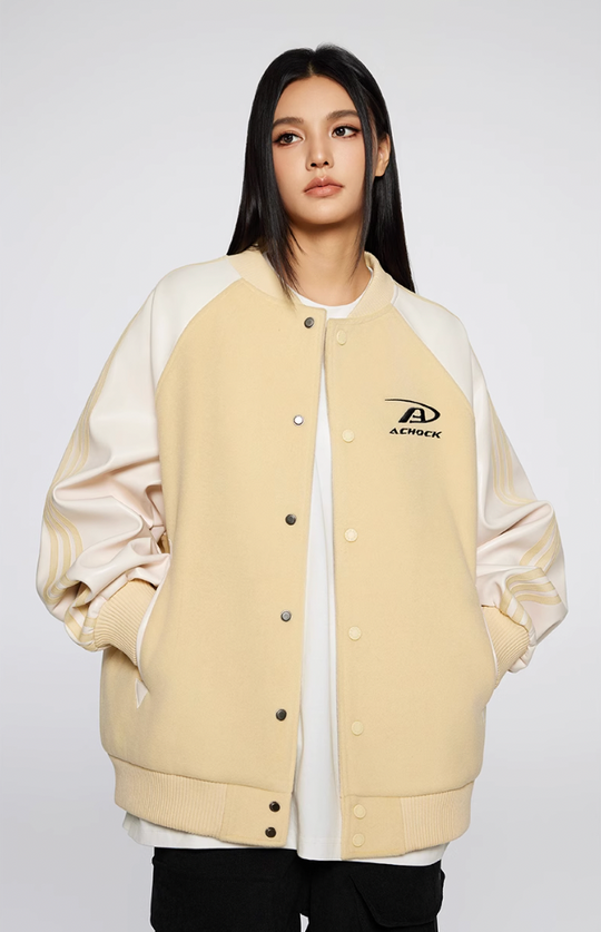 Achock Contrasting Color Shoulder Sleeve Baseball Jacket | Face 3 Face