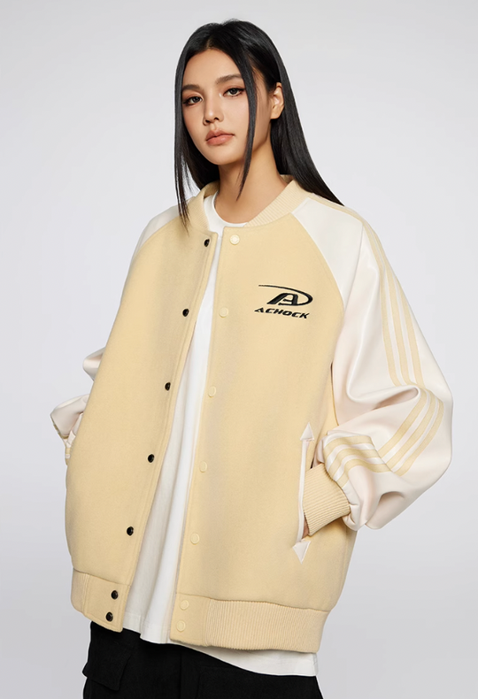 Achock Contrasting Color Shoulder Sleeve Baseball Jacket | Face 3 Face