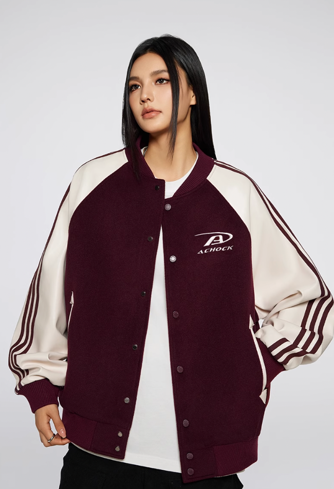 Achock Contrasting Color Shoulder Sleeve Baseball Jacket | Face 3 Face