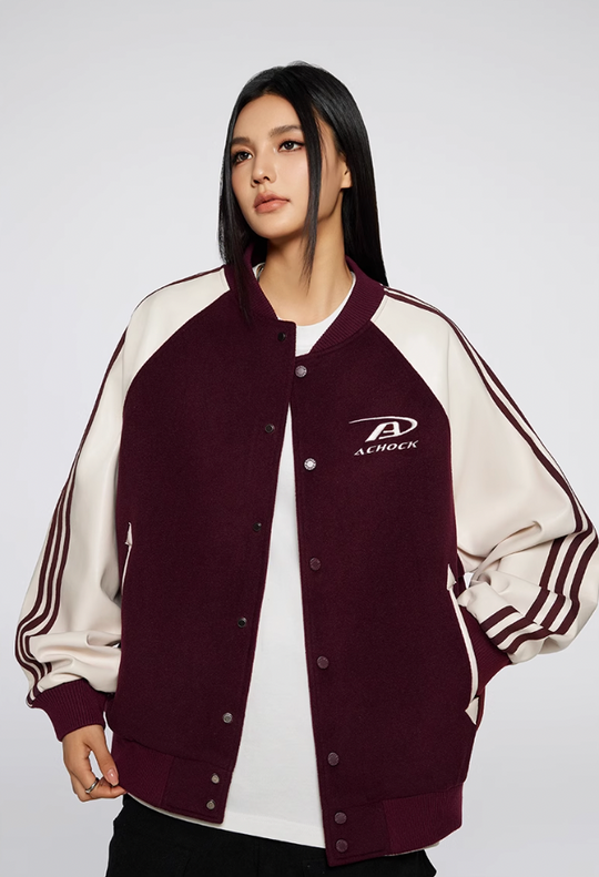 Achock Contrasting Color Shoulder Sleeve Baseball Jacket | Face 3 Face
