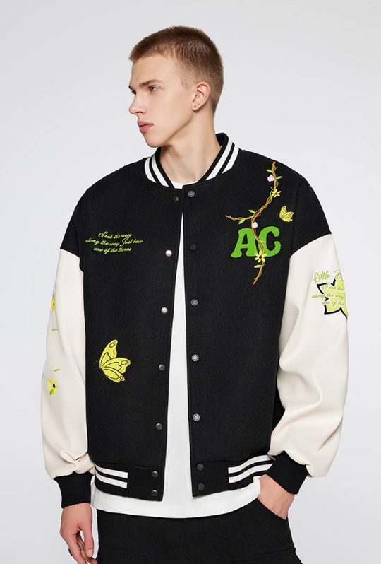 Baseball Jacket | Achock Flower Vine Embroidered Baseball Jacket | Face 3 Face
